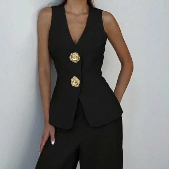 Pants - Women Office Formal Suit Set, Consisting Of Casual Commute Vest And Pants